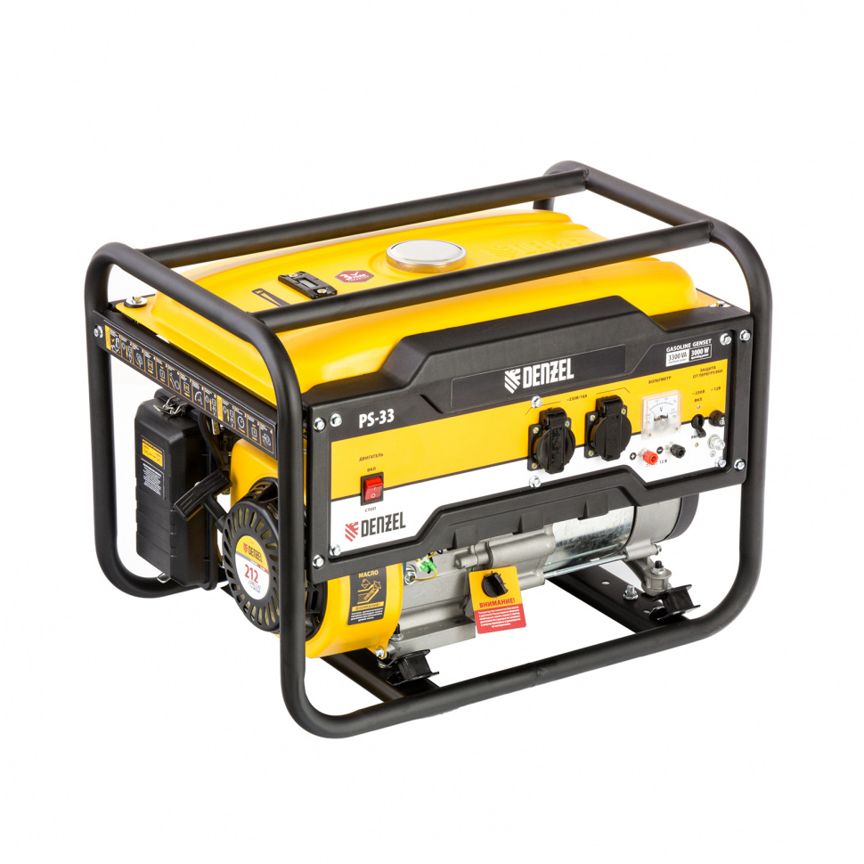 Генератор бензиновый PS 33, 3.3 кВт, 230 В, 15 л, ручной стартер Denzel