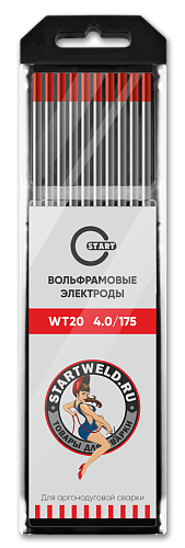 Вольфрамовый электрод WT 20 4,0х175 (красный) WT2040175 Вольфрамовый электрод WT 20 4,0х175 (красный) WT2040175