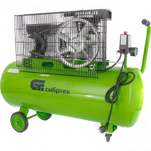 Компрессор воздушный КР-2200/100, 2.2 кВт, 350 л/мин, 100 л, ременной привод, масляный Сибртех Компрессор воздушный КР-2200/100, 2.2 кВт, 350 л/мин, 100 л, ременной привод, масляный Сибртех