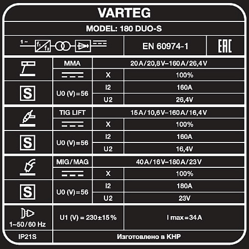 Сварочный полуавтомат VARTEG 180 DUO-S Сварочный полуавтомат VARTEG 180 DUO-S